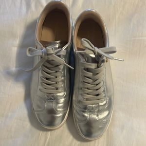 Great condition! Silver Stuart Weitzman Leather Sneakers